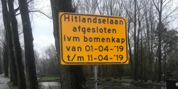 Start fase 1 reconstructie Hitlandselaan: Bomenkap 1 april